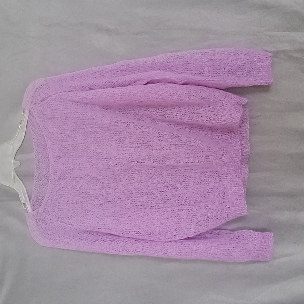 Women's Lightweight Sheer Knit Sweater, Mesh Sweater, Color Lilac, Size M